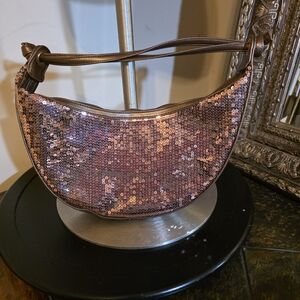 Bueno Bronze/Brown Sequin Hobo Crescent Shape Shoulder Bag